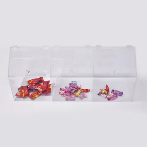 Dispensador de dulces hecho a medida, caja de acrílico transparente para dulces, galletas, frutos secos, soporte de exhibición, almacenamiento con ranura para etiqueta de precio