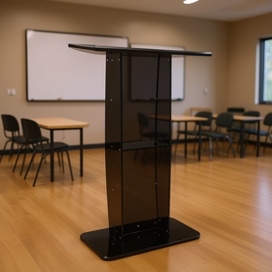 Podio de acrílico negro transparente de 47 pulgadas de ancho con superficie de lectura y estante de almacenamiento para iglesias, oficinas y escuelas. - Product Image 2