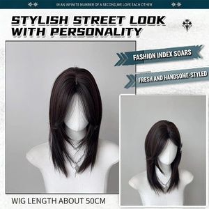 <span class=keywords><strong>Pelucas</strong></span> de Cola de Lobo para <span class=keywords><strong>Hombre</strong></span> y Mujer, Nuevas, de Fibra Química, Lisas, Estilo Japonés Mullet, Cabello Corto con Raya al Medio, Samurai, Gorra Ajustable, Cobertura Completa - Product Image 2