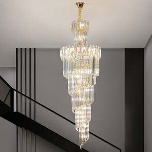Long lustre escaliers lampe suspendue hall d'hôtel villa escalier plafond grand lustre en cristal - Product Image 5