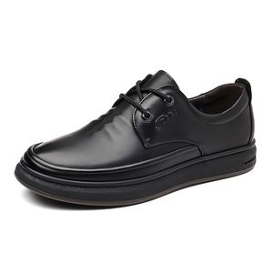 New Spring Collection Genuine Leather Business Casual Shoes for Men Thick Soled Lace up Loafers - Product Image 1