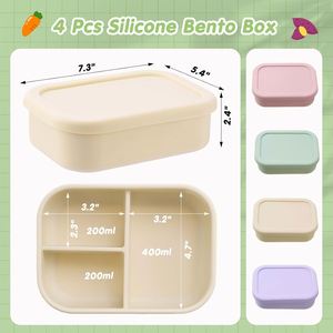 Hot Sell Food Grade Silicone Three Compartment Bento <b>Lunch</b> Box <b>Set</b> for Kids - Product Image 2