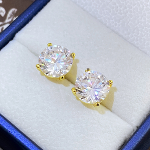 Boucles d'oreilles clous personnalisables multicolores 10 mm rondes avec pierre unique, sertissage à quatre griffes, grand solitaire, pour usage quotidien, cadeau, vente en gros - Product Image 3