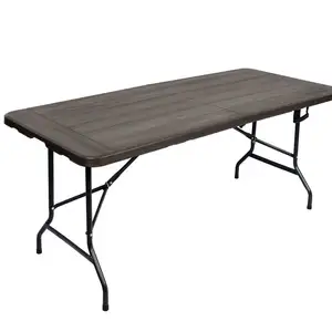 HONGQIAO 6FT आउटडोर फर्नीचर प्लास्टिक फोल्डिंग कैम्पिंग टेबल लकड़ी अनाज टेबल कैटरिंग आंगन बालकनी टेबल मेसास प्लेगेबल्स