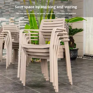 Silla de comedor de exterior con marco de hierro moderno con respaldo individual de plástico para patio, jardín o sala de estar, 1 año de garantía - Product Image 1