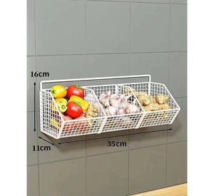<strong>Kitchen</strong> Wall-mounted Storage <strong>Rack</strong> with Adhesive Sticker Hanging Seasonings Scallion Ginger Onion Garlic <strong>Vegetable</strong> Basket Shelf - Product Image 6