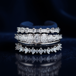 Bagues éternité en or blanc avec diamants taille ovale, sertissage pavé, bijoux de mariage classiques pour femmes T0346 - Product Image 2