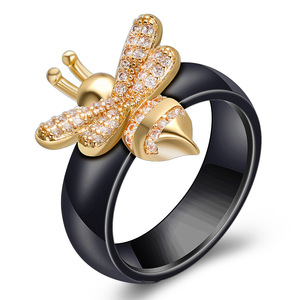 Bague en céramique abeille 6MM micro-pavée de zircon, design insecte, bijou fantaisie, cadeau - Product Image 2