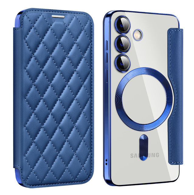 Magnetic Electroplated Leather Wireless Charging Mobile Phone Case for Samsung Galaxy S24 Plus S23 FE S22 Ultra Phone Bag Pouch