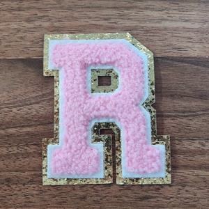 Wholesale Stock 8.2cm <strong>Gold</strong> Border Glitter Chenille Letter Patch Iron on 3D Towel Embroidery Alphabet for Clothing DIY - Product Image 3