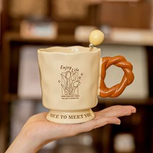 Tasses à café en grès brillant de haute qualité personnalisées, design floral rétro, cadeaux d'affaires, compatibles lave-vaisselle et micro-ondes, pour boissons chaudes - Product Image 3