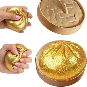 Juguete Sensorial Antiestrés OEM de Rebote Lento con Forma de Dumpling, Juguete de Descompresión con Forma de Dumpling Dorado con Vaporizador Incluido - Product Image 1