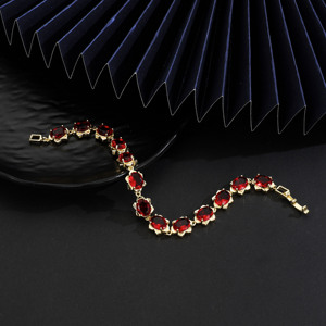 Pulsera de tenis con gemas ovaladas de colores para mujer – Pulsera de eslabones de cristal chapada en oro, joyería de moda, regalo, pulsera para fiesta - Product Image 4