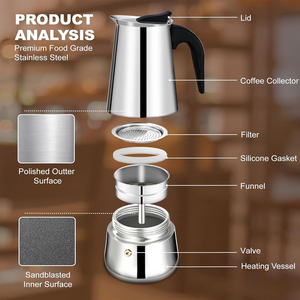 <span class=keywords><strong>Cafetera</strong></span> Moka de Acero Inoxidable de 12 <span class=keywords><strong>Tazas</strong></span>, <span class=keywords><strong>Cafetera</strong></span> Espresso para Estufa, <span class=keywords><strong>Cafetera</strong></span> Percoladora, <span class=keywords><strong>Cafetera</strong></span> Italiana - Product Image 4
