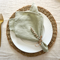 Plaid Stone Wash Pur Lin Lin Serviettes De Mariage Décorer Serviette De Table En Gros Français Rayure Multicolore Vert Sauge À La Main