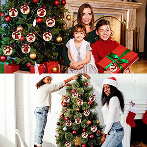 Adorno navideño de madera a cuadros, gorro navideño, decoración para árbol de los deseos con diseño festivo a cuadros rojos y negros - Product Image 5
