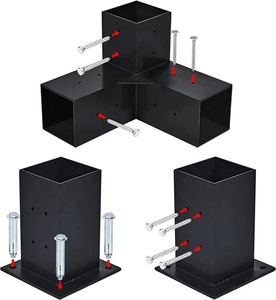 Kit de pérgola Base de 3 vías <span class=keywords><strong>para</strong></span> pérgola Soporte de esquina de ángulo recto Soportes de pérgola de acero aleado Botas con tornillos <span class=keywords><strong>para</strong></span> madera 4x4 - Product Image 1