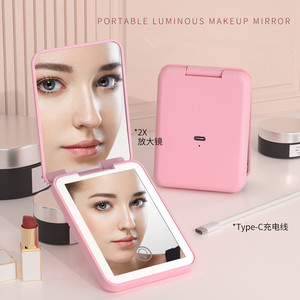 LED Cosmetic <b>Mirror</b> Three Color Light Portable Handheld Magnetic Switch Rechargeable Makeup <b>Mirror</b> for Beauty Travel Use - Product Image 1
