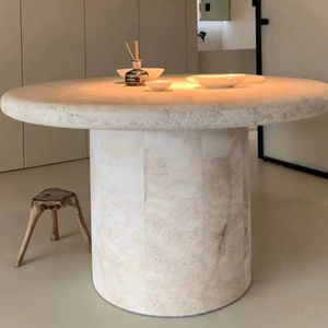 Stile europeo tavolo in marmo travertino tavolo da pranzo per soggiorno sala mobili scrivania all'aperto <span class=keywords><strong>pietra</strong></span> naturale tavolo da pranzo - Product Image 1