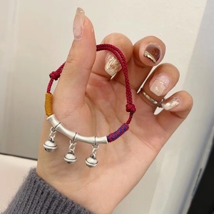 Rising Step By Step Bell <b>Bracelet</b> 999 Pure Silver Bamboo Woven Red <b>Rope</b> Women Gift For Wealth And Good Fortune - Product Image 1
