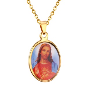 Collier pendentif en acier inoxydable plaqué or rouge et jaune avec inscription INRI Jésus pour homme, cadeau vintage chrétien - Product Image 1