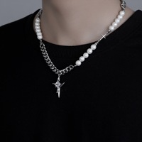 Collier ras du cou en perles Hip Hop bijoux tendances collier croix en acier inoxydable pour hommes