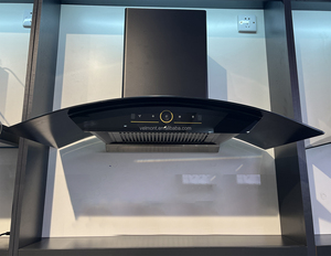 Commande vocale supérieure noire en forme <span class=keywords><strong>de</strong></span> courbe <span class=keywords><strong>de</strong></span> cheminée en verre avec <span class=keywords><strong>hotte</strong></span> aspirante à nettoyage automatique - Product Image 4