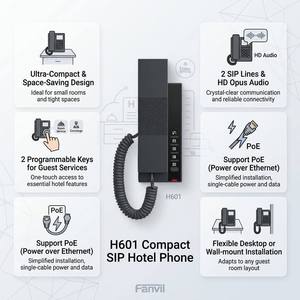 <span class=keywords><strong>Téléphone</strong></span> <span class=keywords><strong>IP</strong></span> mural compact H601 sans écran pour hôtel, <span class=keywords><strong>téléphone</strong></span> VoIP SIP avec PoE, 2 touches programmables, façade personnalisable - Product Image 2