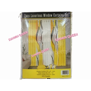 Juego de cortinas con ojales de poliéster translúcido ecológico de 7 piezas, funda de cojín a juego con patrón Floral para sala de estar y dormitorio - Product Image 2