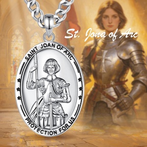 Collar al por mayor chapado en rodio de Santa Juana de Arco con borde de estrella de esmalte negro, colgante religioso de protección para hombres o mujeres - Product Image 6