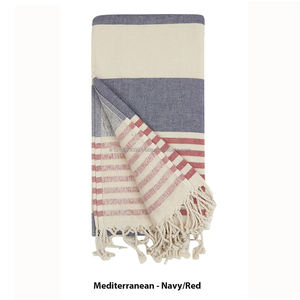 Serviette turque à dos éponge Peshtemal Fouta vente en gros Pestemal doux OEM personnalisé 100 coton à rayures épaisses bain plage marine rouge - Product Image 5