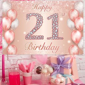 Applausi 21 anni Glitter festa di compleanno laurea Diwali natale <span class=keywords><strong>buon</strong></span> 21 ° compleanno bandiera oro rosa sfondo rosa - Product Image 1