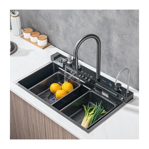Grifo <span class=keywords><strong>de</strong></span> Cocina en Cascada con Pantalla Digital y Control <span class=keywords><strong>de</strong></span> Piano, <span class=keywords><strong>de</strong></span> Acero Inoxidable, con Lavavasos, Tendencia en <span class=keywords><strong>TikTok</strong></span> - Product Image 1
