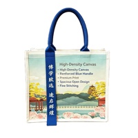Sac fourre-tout en toile imprimé sur mesure avec illustration de paysage de Xi'an, souvenir de voyage, sac fourre-tout en coton avec poignée en sangle bleue