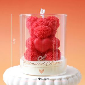 Bougie parfumée en cire de soja en forme d'ours en peluche, bougie d'aromathérapie dans un bocal en verre pour la décoration de la maison, la Saint-Valentin - Product Image 3