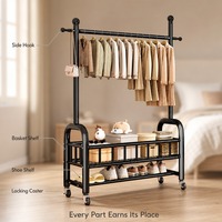 Porte-vêtements autoportant en acier de 170 cm de hauteur avec étagères en maille pour balcon, armoire, chambre à coucher, organisation quotidienne de l'espace