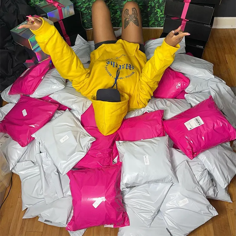 Экологически чистый пластиковый упаковочный пакет белого, розового, красного цветов, конверт для почтовых отправлений, упаковка для отправки одежды, почтовые пакеты