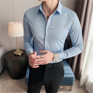Camisa de vestir de negocios para hombre OEM/ODM 100% algodón manga larga patrón ajustado color liso 6XL algodón personalizable - Product Image 2