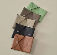 Dompet Koin Kulit Fashion, Dompet Lipat Kreatif dengan Kancing, Dompet Minimalis Kulit Asli, Tempat Kartu