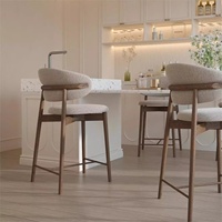 Chaise de bar en bois massif, style moderne et minimaliste, avec dossier, design nordique, tissu, pieds longs, tabouret haut avec accoudoirs