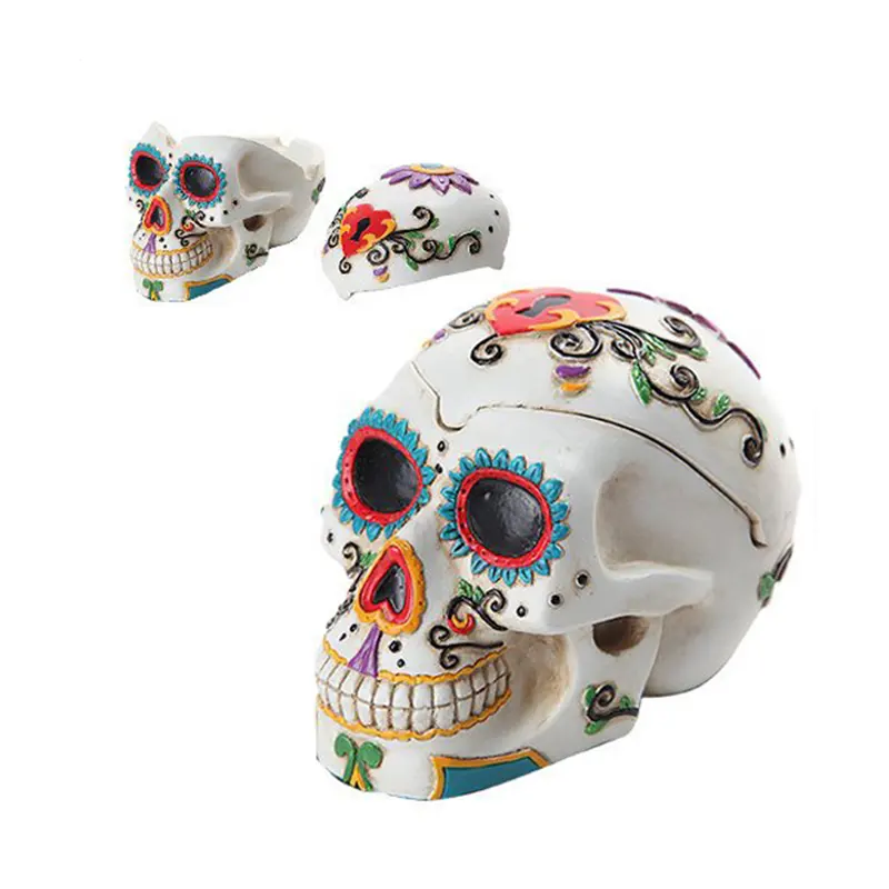 Day of The Dead Themed Skull Hand Painted Resin Ashtray