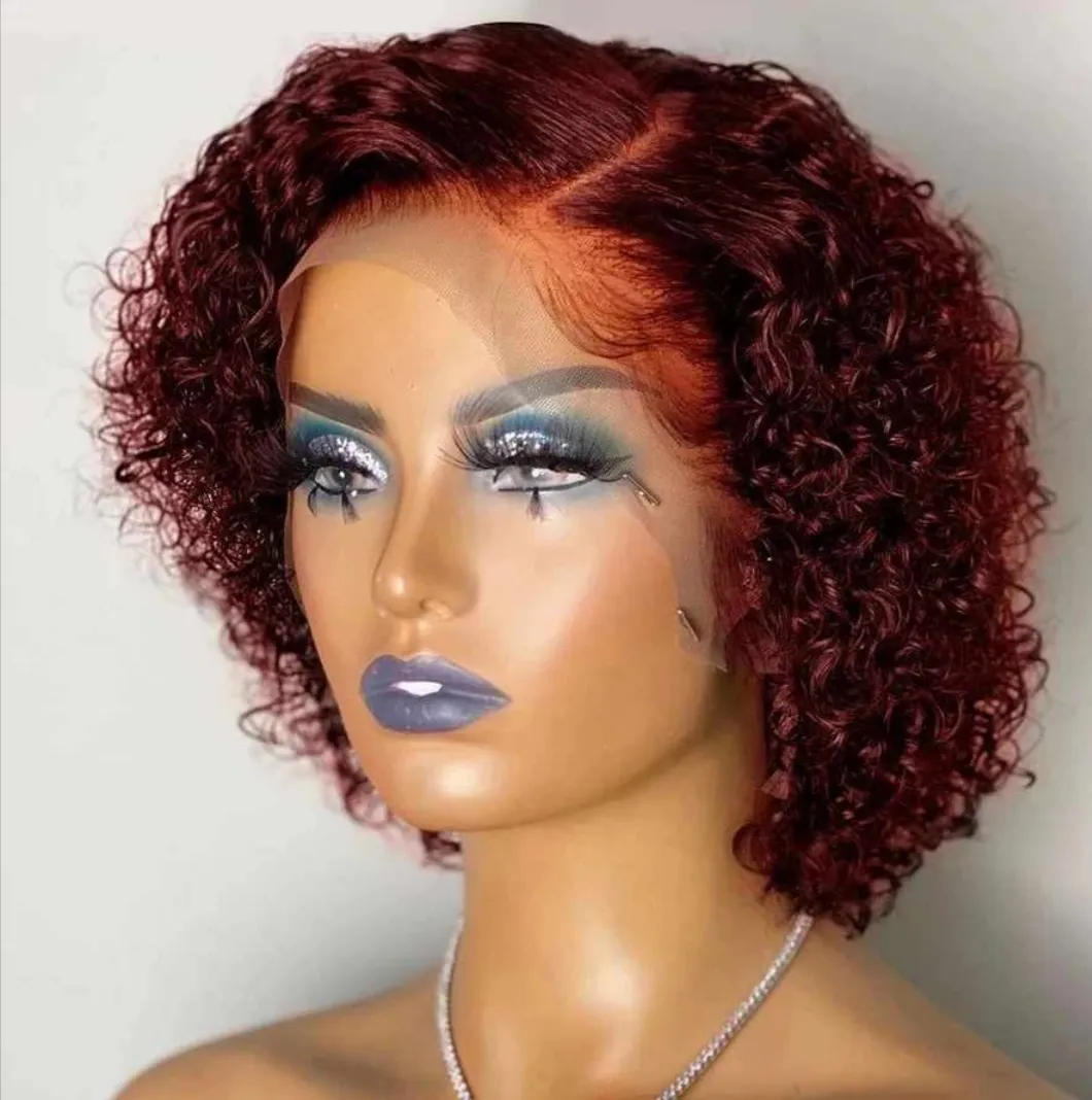 Natürliche 100 billige Maschine kurze Pixie Cut Perücke Frontal Lace Perücke Echthaar für schwarze Frau 99J Farbe Virgin Cuticle Aligned Hair