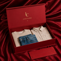 Boîte cadeau magnétique pliante en papier couché 157 g/m² rouge avec logo en feuille d'or personnalisé haut de gamme pour vêtements