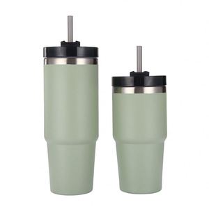 Gobelet de voyage isotherme 20oz 30oz en acier inoxydable à double paroi avec couvercle, paille et base antidérapante pour le bureau - Product Image 1
