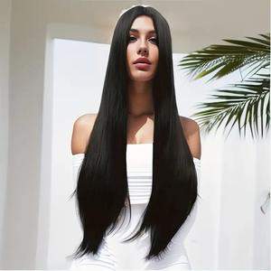 Peluca de Cabello Lacio Largo sin Remy para <span class=keywords><strong>Mujer</strong></span>, con Raya al Medio, sin Flequillo, Cabello Lacio <span class=keywords><strong>Natural</strong></span> Negro para Todos los Colores - Product Image 3