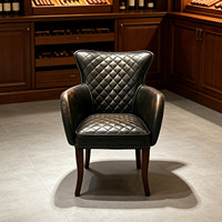 Fauteuil individuel vintage en cuir véritable huilé et ciré, haut dossier, haut de gamme, pour salle à manger, bar, club, café américain