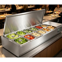 Table de préparation réfrigérée commerciale en acier inoxydable pour pizzas, salades de fruits et présentation de produits de charcuterie avec deux zones de température