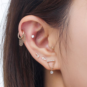 Giometal - Pendientes de Oro Sólido de 14K con Piedra de Típula y Cadena, Joyería Corporal con Concha, Piercing, Extremos sin Rosca - Product Image 3