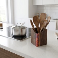 Support à ustensiles de cuisine en bois de noyer noir et résine époxy de luxe, vente en gros, pour plan de travail de cuisine