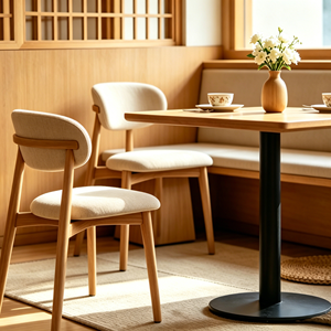 Chaise de salle à manger scandinave minimaliste en tissu rembourré, dossier incurvé enveloppé, <span class=keywords><strong>pieds</strong></span> en bois massif, chaise ergonomique pour salle à manger - Product Image 2